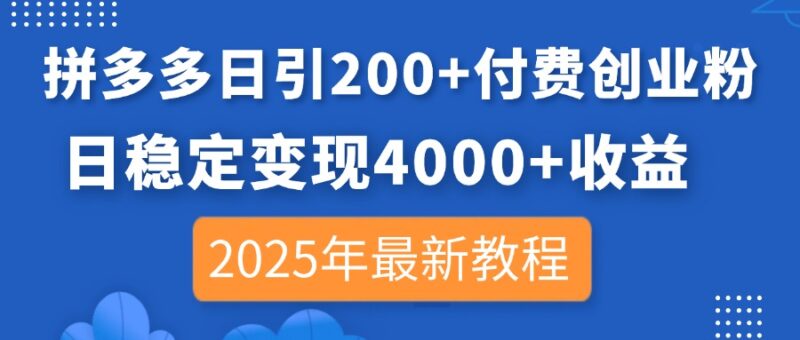 拼多多日引200+付费创业粉，日稳定变现4000+收益，2025年最新教程 - 青笺杂货铺 - 软件资源下载分享
