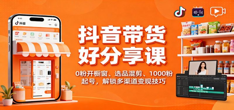抖音带货好物分享课：0粉开橱窗、选品混剪、1000粉起号，解锁多渠道变现技巧 - 青笺杂货铺 - 网创项目_软件_壁纸下载资源平台