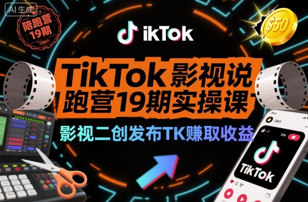 TikTok影视解说陪跑营19期实操课，影视二创发布TK賺取收益，万播收益50美金 - 青笺杂货铺 - 网创项目_软件_壁纸下载资源平台