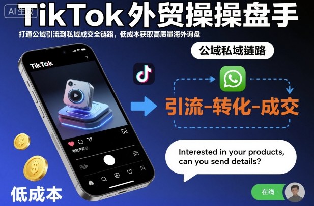 TikTok外贸操盘手，打通公域引流到私域成交全链路，低成本获取高质量海外询盘 - 青笺杂货铺 - 网创项目_软件_壁纸下载资源平台