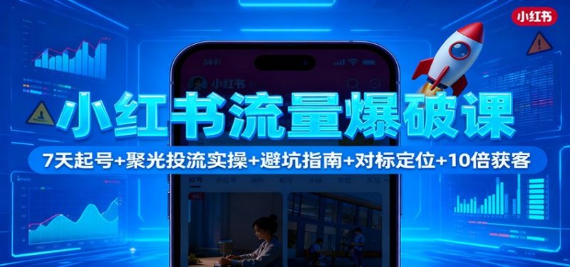 小红书流量爆破课：7天起号+聚光投流实操+避坑指南+对标定位+10倍获客 - 青笺杂货铺 - 网创项目_软件_壁纸下载资源平台