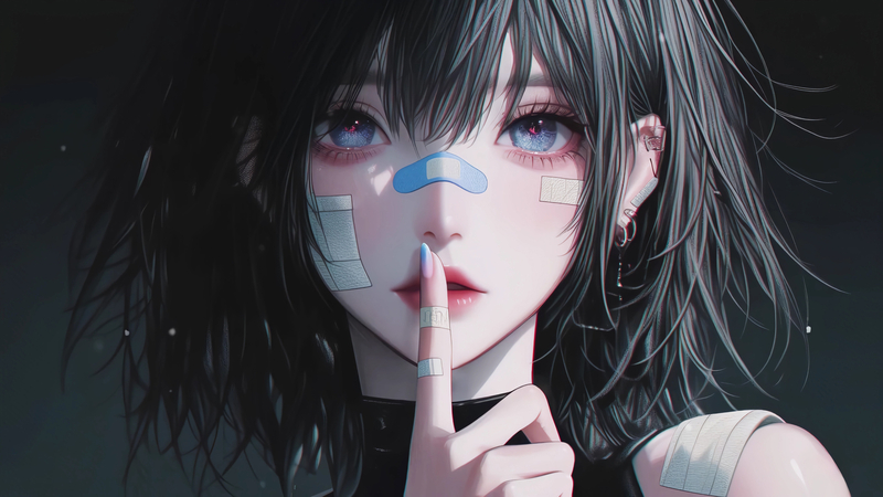 动漫女孩 小指 暗黑系电脑壁纸 2560X1600 / 1.5MB