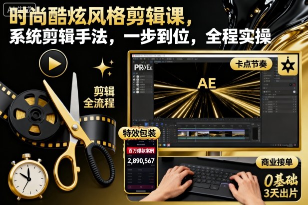 时尚酷炫风格剪辑课，系统剪辑手法，一步到位，全程实操 - 青笺杂货铺