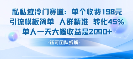 私域冷门赛道单个收费198米引流模板简单人群精准 45%的转化率单人一天大概收益多张 - 青笺杂货铺