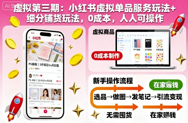 虚拟第三期:小红书虚拟单品服务玩法+细分铺货玩法,0成本,人人可操作 - 青笺杂货铺