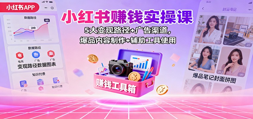 小红书赚钱实操课:5大变现路径+广告渠道,爆品内容制作+辅助工具使用 - 青笺杂货铺