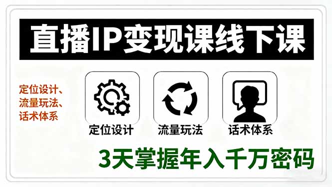 直播IP变现课线下课，定位设计、流量玩法、话术体系，3天掌握年入千万密码 - 青笺杂货铺
