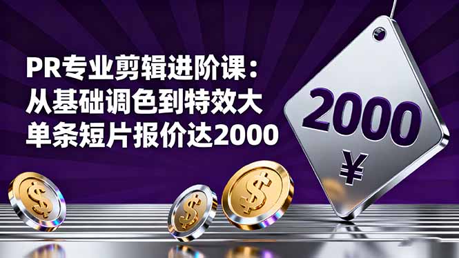 PR专业剪辑进阶课：从基础调色到特效大片的进阶技能，单条短片报价达2000 - 青笺杂货铺
