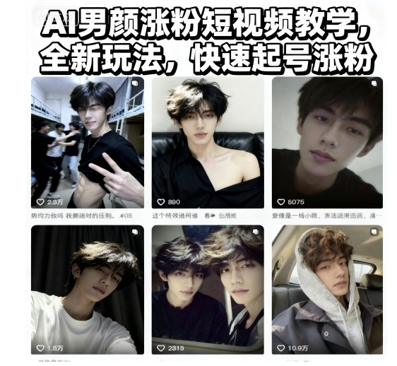 AI男颜涨粉短视频教学，全新玩法，快速起号涨粉 - 青笺杂货铺