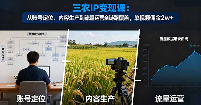 三农IP变现课:从账号定位、内容生产到流量运营全链路覆盖,单视频佣金2w+ - 青笺杂货铺