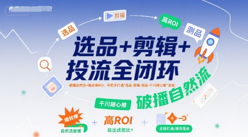 选品+剪辑+投流全闭环，破播自然流+撬动高ROI，手把手打通“选品-剪辑-测品-千川随心推”全链 - 青笺杂货铺