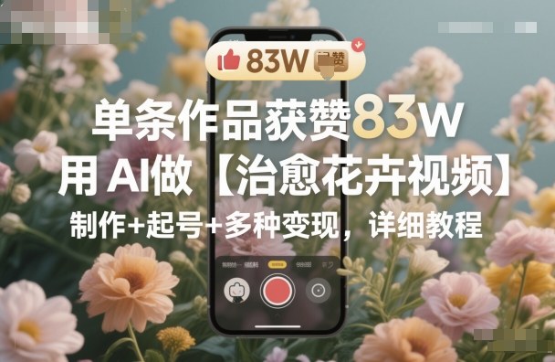单条作品获赞83W，用AI做【治愈花卉视频】，制作+起号+多种变现，详细教程 - 青笺杂货铺