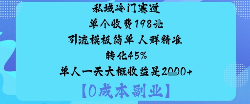 私域冷门赛道:单个收费198米引流模板简单人群精准转化45%单人一天大概收益是1k+ - 青笺杂货铺