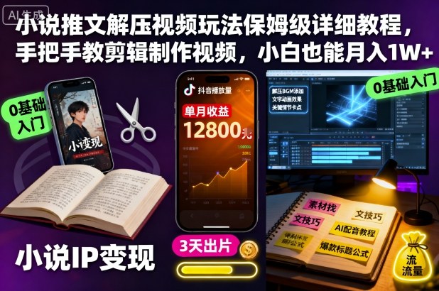 小说推文解压视频玩法保姆级详细教程，手把手教剪辑制作视频，小白也能月入1W+ - 青笺杂货铺
