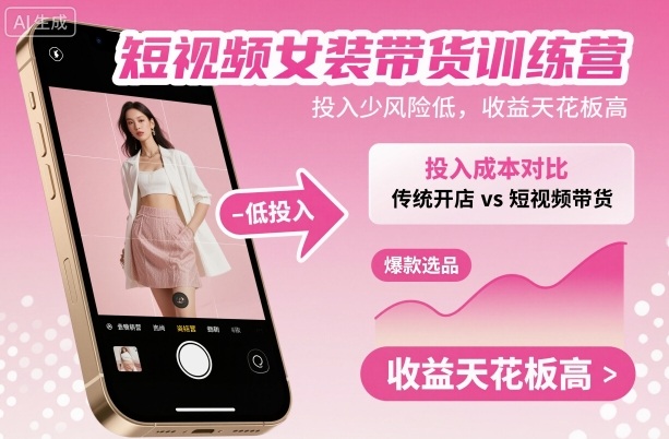 短视频女装带货训练营,投入少风险低,收益天花板高 - 青笺杂货铺