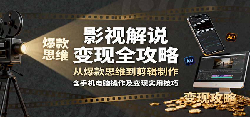 影视解说变现全攻略：从爆款思维到剪辑制作，含手机电脑操作及变现实用技巧 - 青笺杂货铺