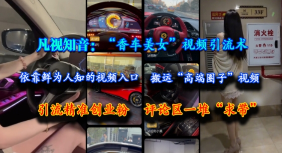 凡视知音：“香车美女”视频引流术，依靠鲜为人知的视频入口，搬运“高端圈子”视频，引流精准创业粉，评论区一堆“求带” - 青笺杂货铺