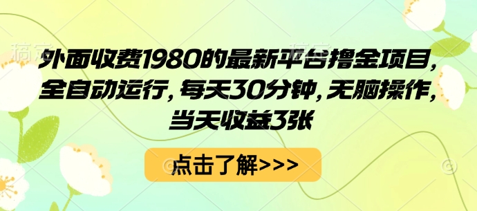 外面收费1980的最新平台撸金项目，全自动运行，每天30分钟，无脑操作，当天收益3张【揭秘】 - 青笺杂货铺