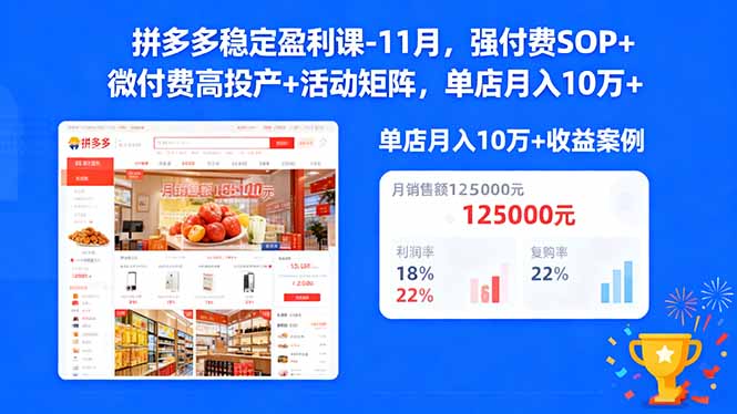 拼多多稳定盈利课-11月，强付费SOP+微付费高投产+活动矩阵，单店月入10w+ - 青笺杂货铺 - 网创项目_软件_壁纸下载资源平台