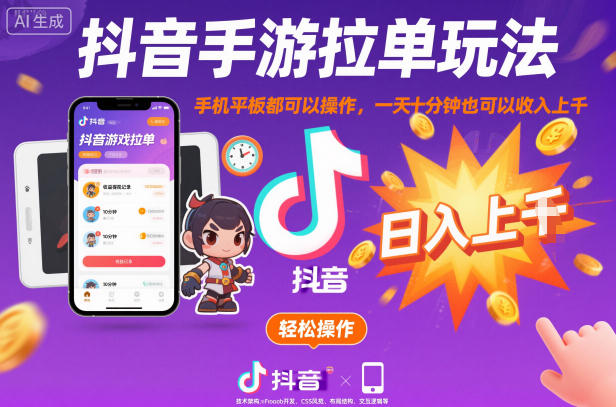 抖音手游拉单玩法,手机平板都可以操作,一天十分钟也可以收入上K【揭秘】 - 青笺杂货铺 - 网创项目_软件_壁纸下载资源平台