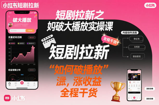 短剧拉新之小红书如何破大播放实操课，如何破播放，涨收益，全程干货 - 青笺杂货铺 - 网创项目_软件_壁纸下载资源平台