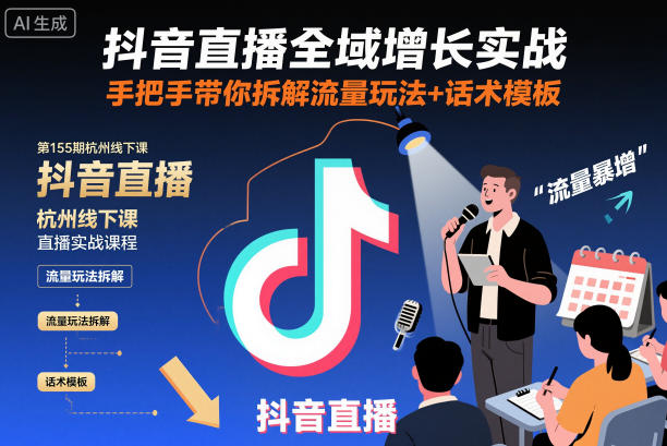 抖音直播全域增长实战第155期杭州线下课，手把手带你拆解流量玩法+话术模板 - 青笺杂货铺 - 网创项目_软件_壁纸下载资源平台