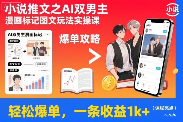 小说推文之AI双男主漫画标记图文玩法实操课，轻松爆单，一条收益1k+ - 青笺杂货铺 - 网创项目_软件_壁纸下载资源平台