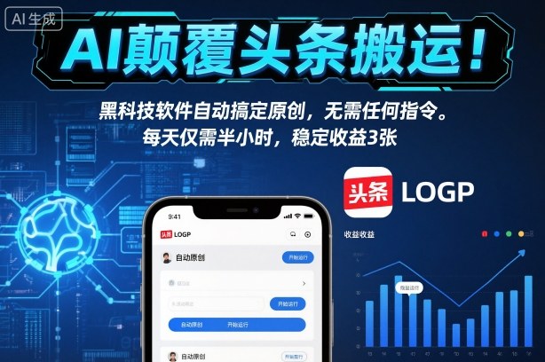 AI颠覆头条搬运！黑科技软件自动搞定原创，无需任何指令。每天仅需半小时，稳定收益3张【揭秘】 - 青笺杂货铺 - 网创项目_软件_壁纸下载资源平台
