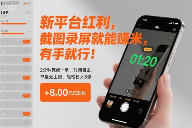 新平台红利，截图录屏就能賺米，有手就行！2分钟完成一单，时间自由，单量无上限，轻松日入5张【揭秘】 - 青笺杂货铺 - 网创项目_软件_壁纸下载资源平台
