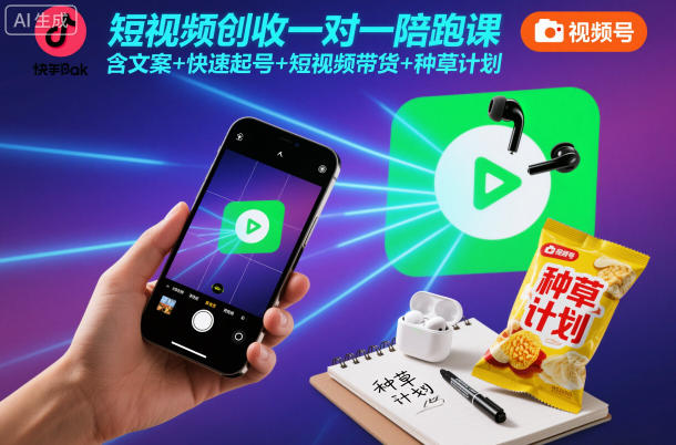 短视频创收一对一陪跑课，含文案+快速起号+短视频带货+种草计划 - 青笺杂货铺 - 网创项目_软件_壁纸下载资源平台