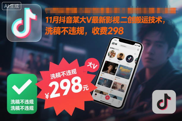 11月抖音某大V最新影视二创搬运技术，洗稿不违规，收费298 - 青笺杂货铺 - 网创项目_软件_壁纸下载资源平台