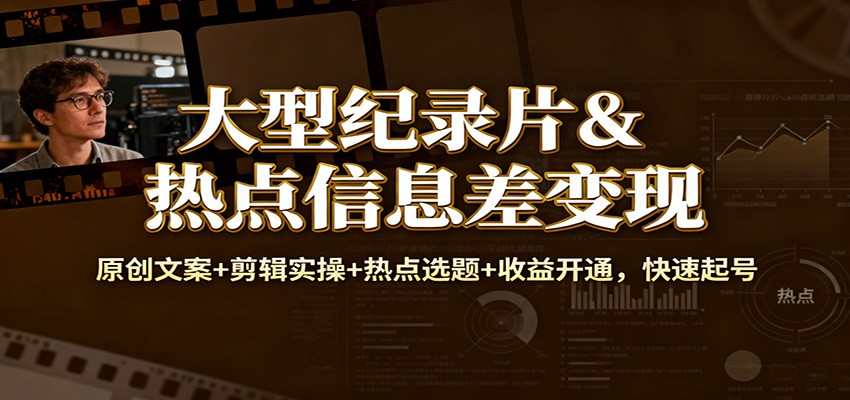 大型纪录片&热点信息差变现:原创文案+剪辑实操+热点选题+收益开通,快速起号 - 青笺杂货铺 - 网创项目_软件_壁纸下载资源平台