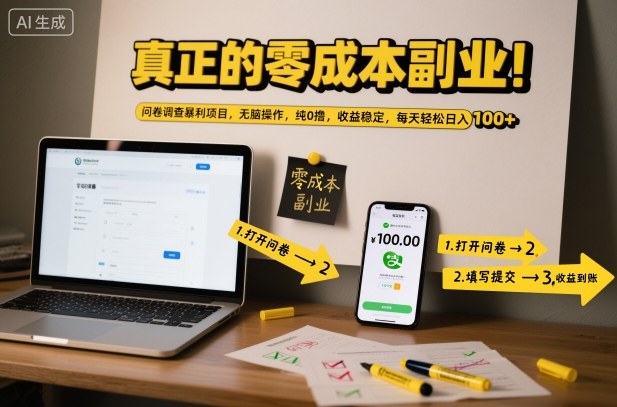 真正的零成本副业！问卷调查暴利项目，无脑操作，纯0撸，收益稳定，每天轻松日入100+【揭秘】 - 青笺杂货铺 - 网创项目_软件_壁纸下载资源平台