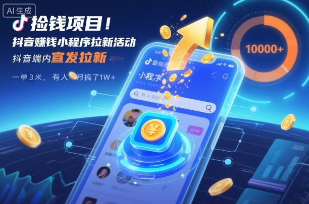 捡钱项目！抖音賺钱小程序拉新活动，抖音端内宣发拉新，一单3米，有人半个月搞了1W+ - 青笺杂货铺 - 网创项目_软件_壁纸下载资源平台