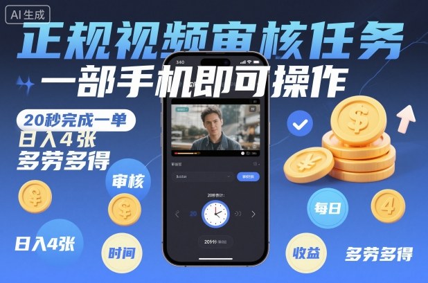 正规视频审核任务，一部手机即可操作，20秒完成一单，日入4张，多劳多得【揭秘】 - 青笺杂货铺 - 网创项目_软件_壁纸下载资源平台