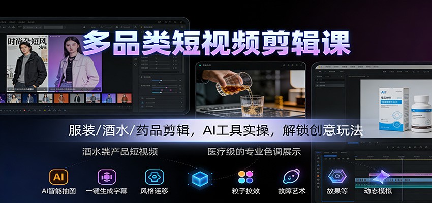 多品类短视频剪辑课：服装/酒水/药品剪辑，AI工具实操，解锁创意玩法 - 青笺杂货铺 - 网创项目_软件_壁纸下载资源平台
