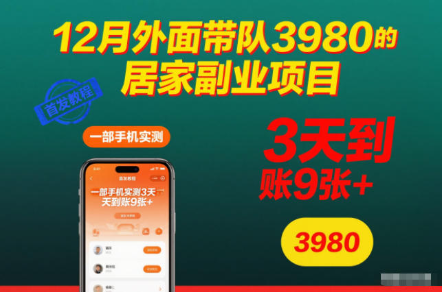 12月外面带队3980的居家副业项目，一部手机实测3天到账9张+，首发教程【揭秘】 - 青笺杂货铺 - 网创项目_软件_壁纸下载资源平台