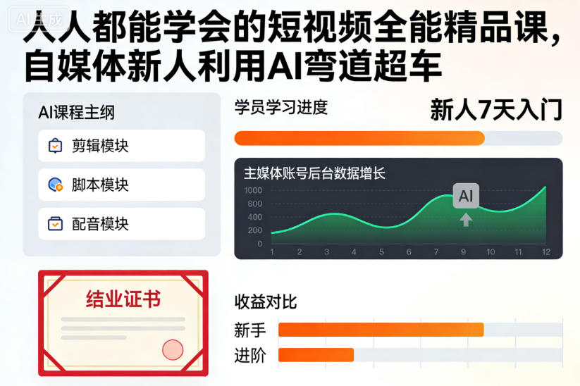 人人都能学会的短视频全能精品课，自媒体新人利用AI弯道超车 - 青笺杂货铺 - 网创项目_软件_壁纸下载资源平台