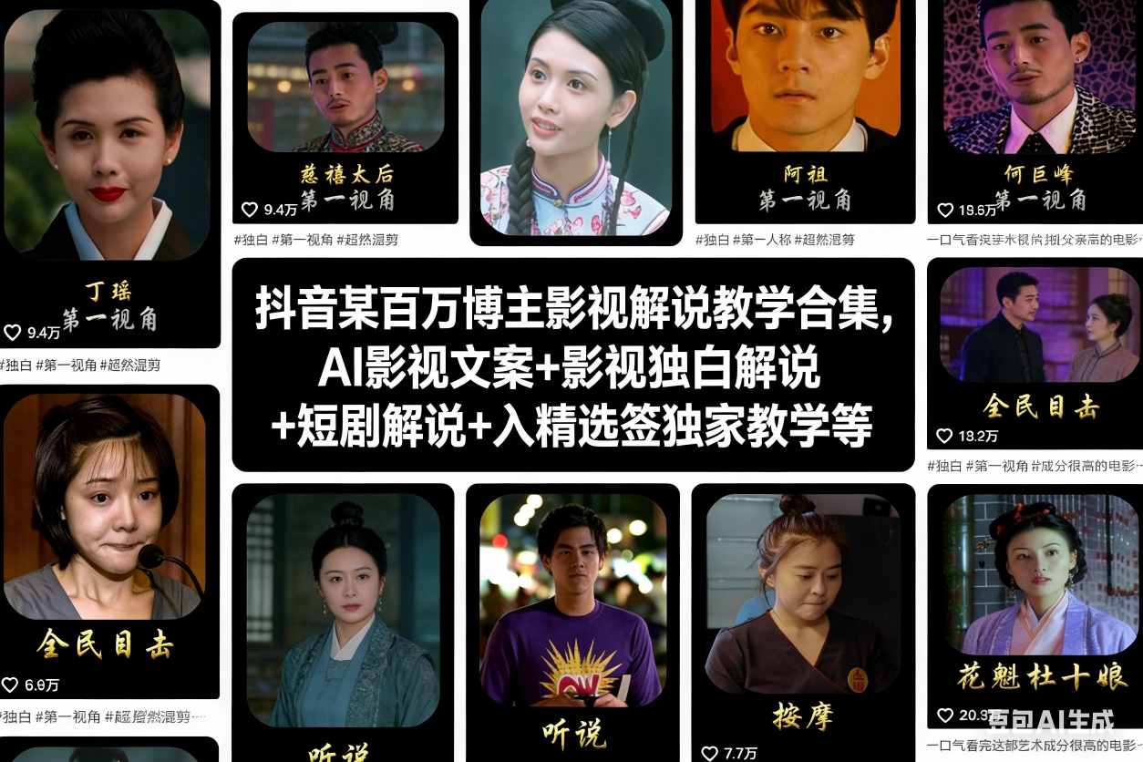 抖音某百万博主影视解说教学合集,AI影视文案+影视独白解说+短剧解说+入精选签独家教学等 - 青笺杂货铺 - 网创项目_软件_壁纸下载资源平台