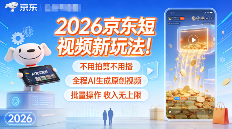2026京东短视频新玩法！不用拍剪不用播，全程AI生成原创视频，批量操作收入无上限 - 青笺杂货铺 - 网创项目_软件_壁纸下载资源平台