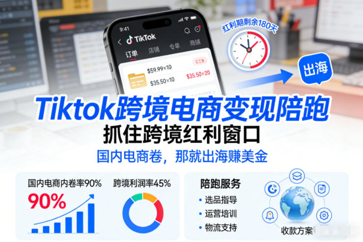 Tiktok跨境电商变现陪跑，抓住跨境红利窗口，国内电商卷，那就出海賺美金 - 青笺杂货铺 - 网创项目_软件_壁纸下载资源平台