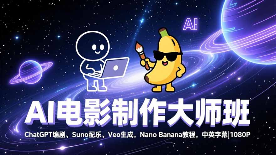 AI电影制作大师班：ChatGPT编剧、Suno配乐、Veo生成，Nano Banana教程，中英字幕|1080P - 青笺杂货铺 - 网创项目_软件_壁纸下载资源平台