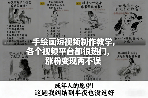 手绘画短视频制作教学，各个视频平台都很热门，涨粉变现两不误 - 青笺杂货铺 - 网创项目_软件_壁纸下载资源平台