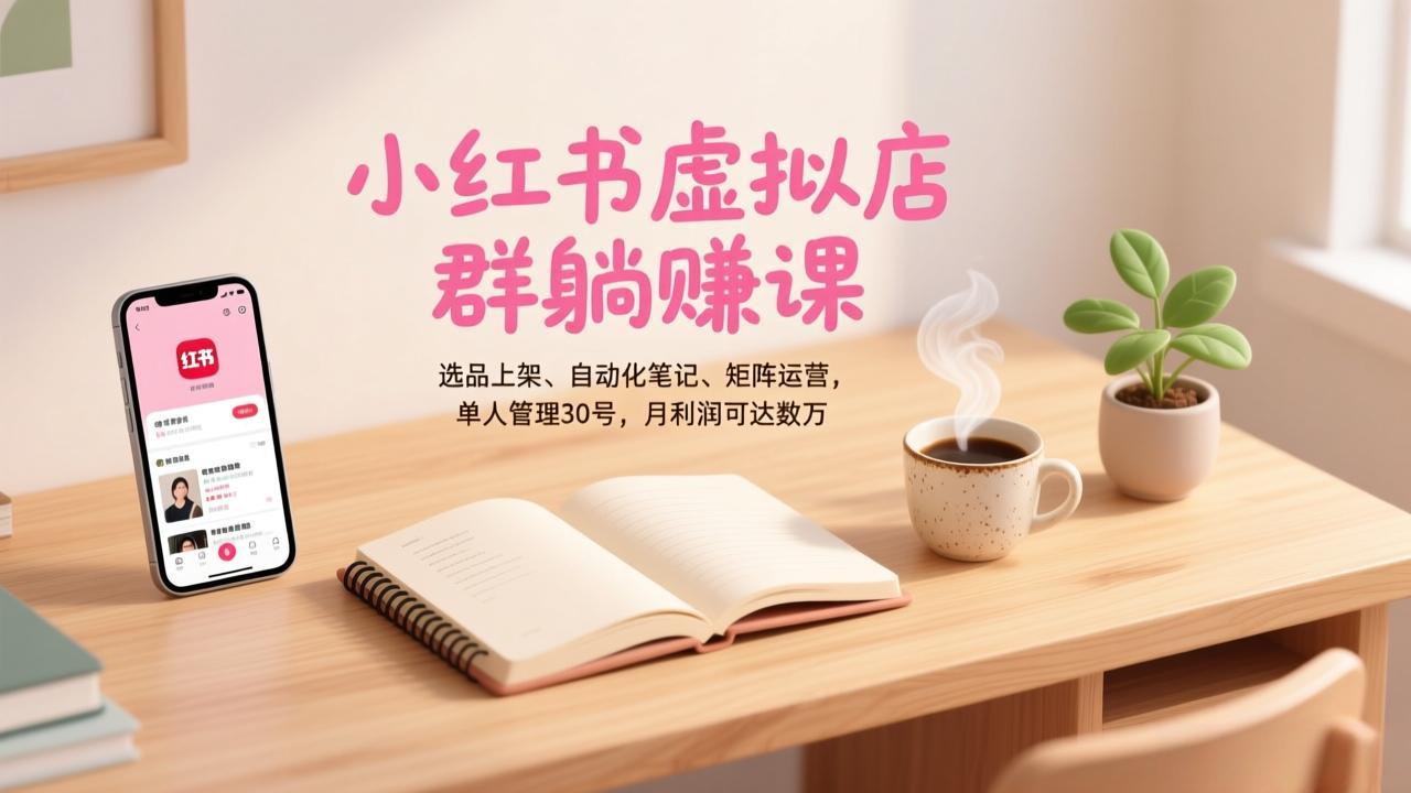小红书虚拟店群躺赚课，选品上架、自动化笔记、矩阵运营，单人管理30号，月利润可达数万 - 青笺杂货铺 - 网创项目_软件_壁纸下载资源平台