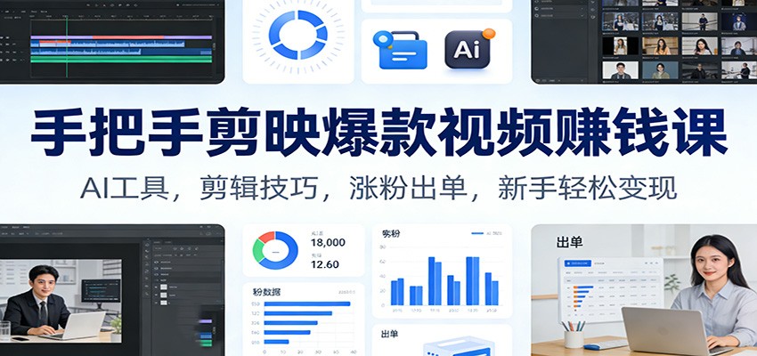 手把手剪映爆款视频赚钱课：AI工具，剪辑技巧，涨粉出单，新手轻松变现 - 青笺杂货铺 - 网创项目_软件_壁纸下载资源平台